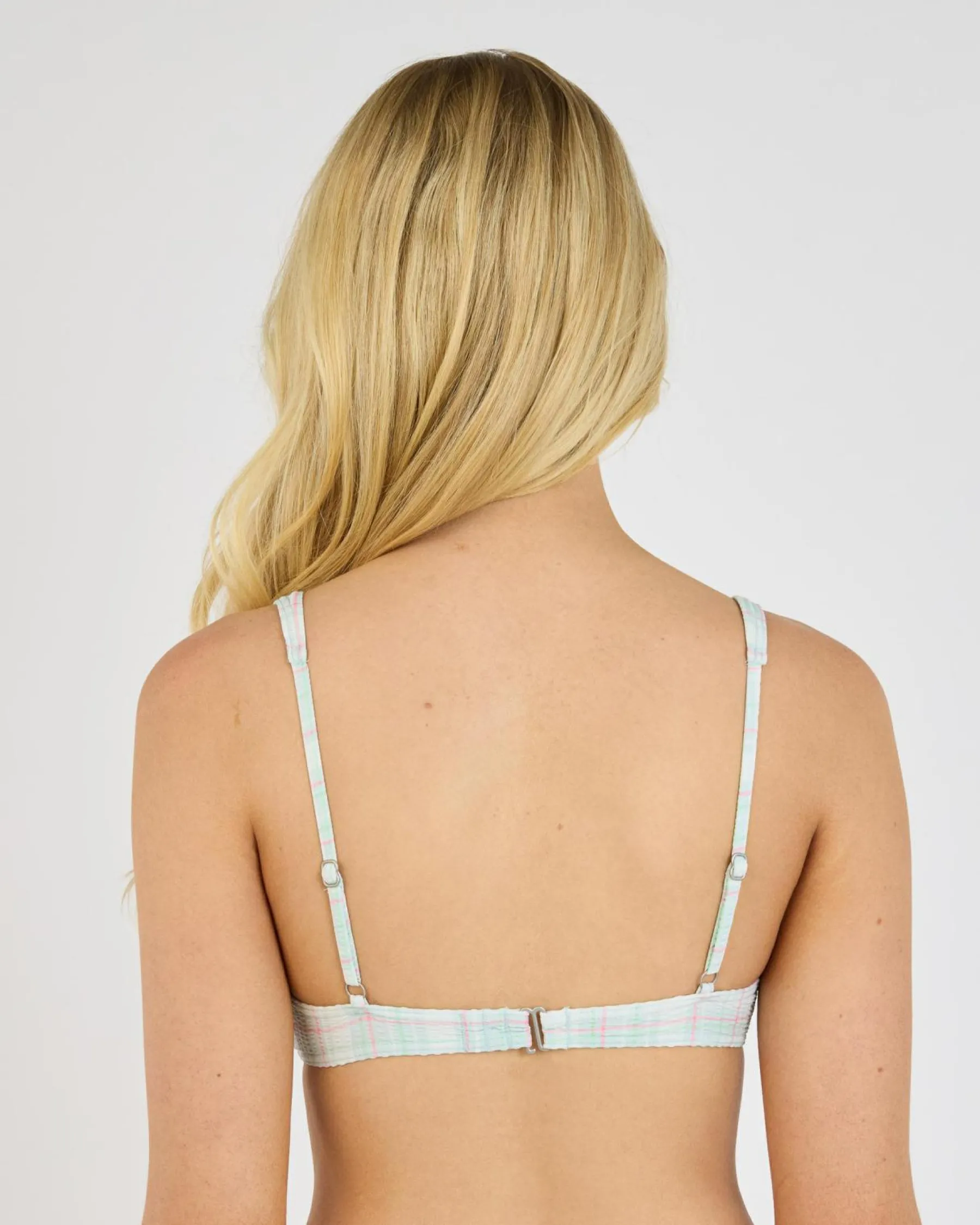 Bikinis*RVCA Summer Plaid Scooped Bralette Bikini Top Sky High