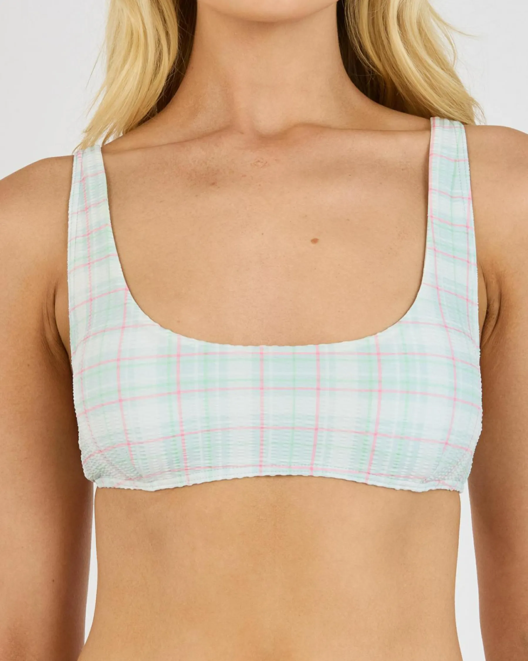 Bikinis*RVCA Summer Plaid Scooped Bralette Bikini Top Sky High