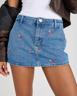 Bottoms*DESU Sunday Cherry Denim Skort Dark Mid Cherry