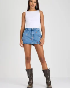 Bottoms*DESU Sunday Cherry Denim Skort Dark Mid Cherry