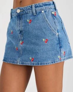 Bottoms*DESU Sunday Cherry Denim Skort Dark Mid Cherry