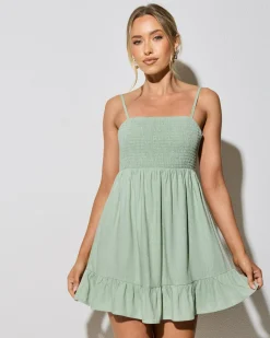 Linen Blend|Dresses*Mooloola Sunshine Dress Sage