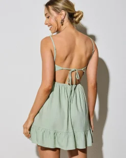 Linen Blend|Dresses*Mooloola Sunshine Dress Sage