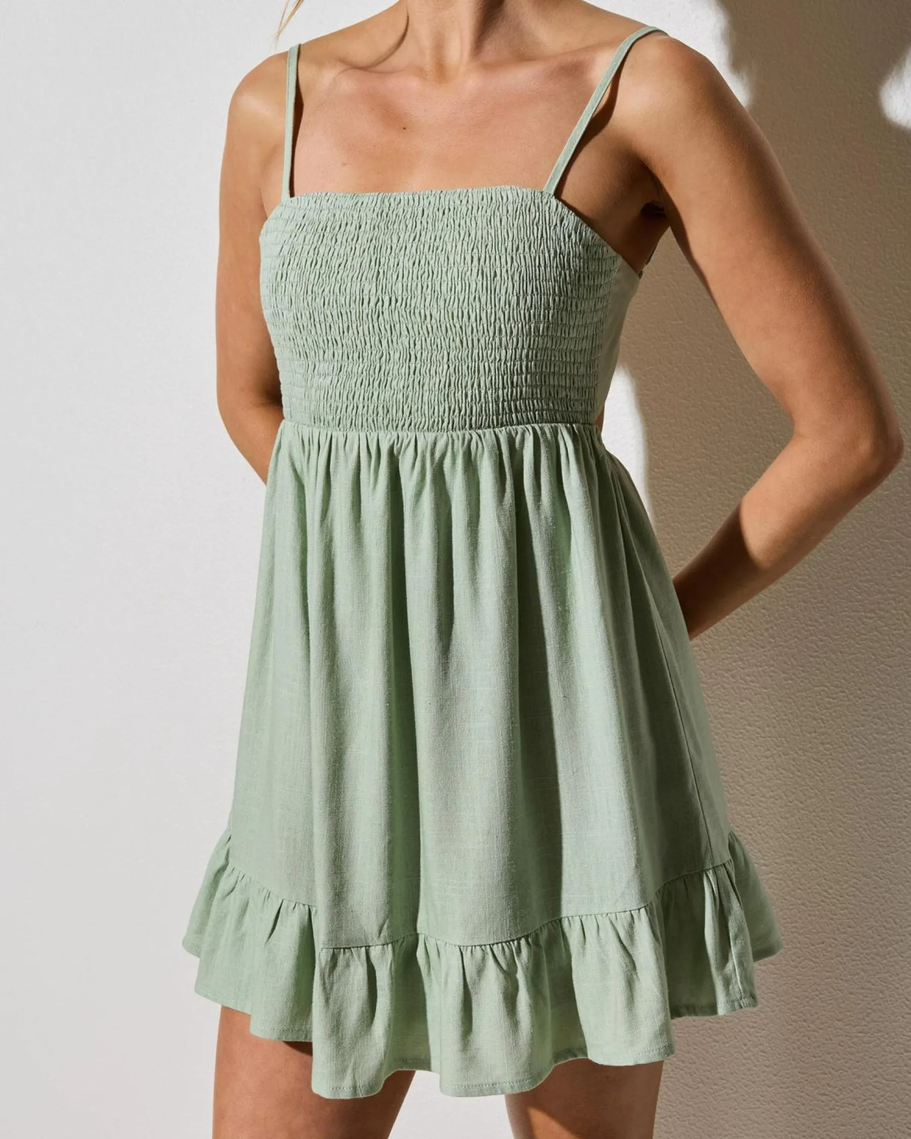 Linen Blend|Dresses*Mooloola Sunshine Dress Sage