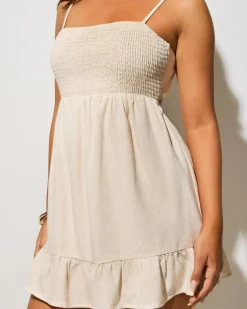 Linen Blend|Dresses*Mooloola Sunshine Dress Natural Salt & Pepper