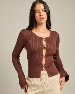 Tops*Luvalot Sutton Knit Long Sleeve Top Chocolate