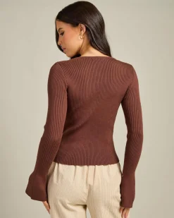 Tops*Luvalot Sutton Knit Long Sleeve Top Chocolate