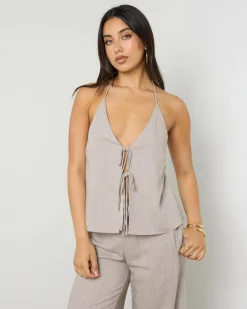 Sets|Linen Blend*Mooloola Symi Vanessa Halter Top Mushroom