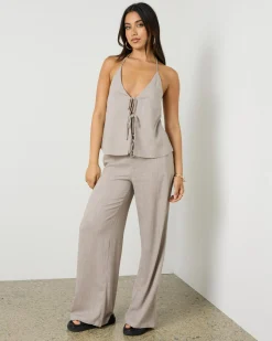 Sets|Linen Blend*Mooloola Symi Vanessa Halter Top Mushroom