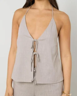 Sets|Linen Blend*Mooloola Symi Vanessa Halter Top Mushroom