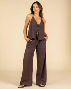 Symi Vanessa Halter Top Women Sets|Linen Blend