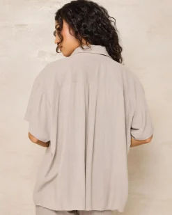 Sets|Linen Blend*Mooloola Symi Vanessa Short Sleeve Shirt Mushroom