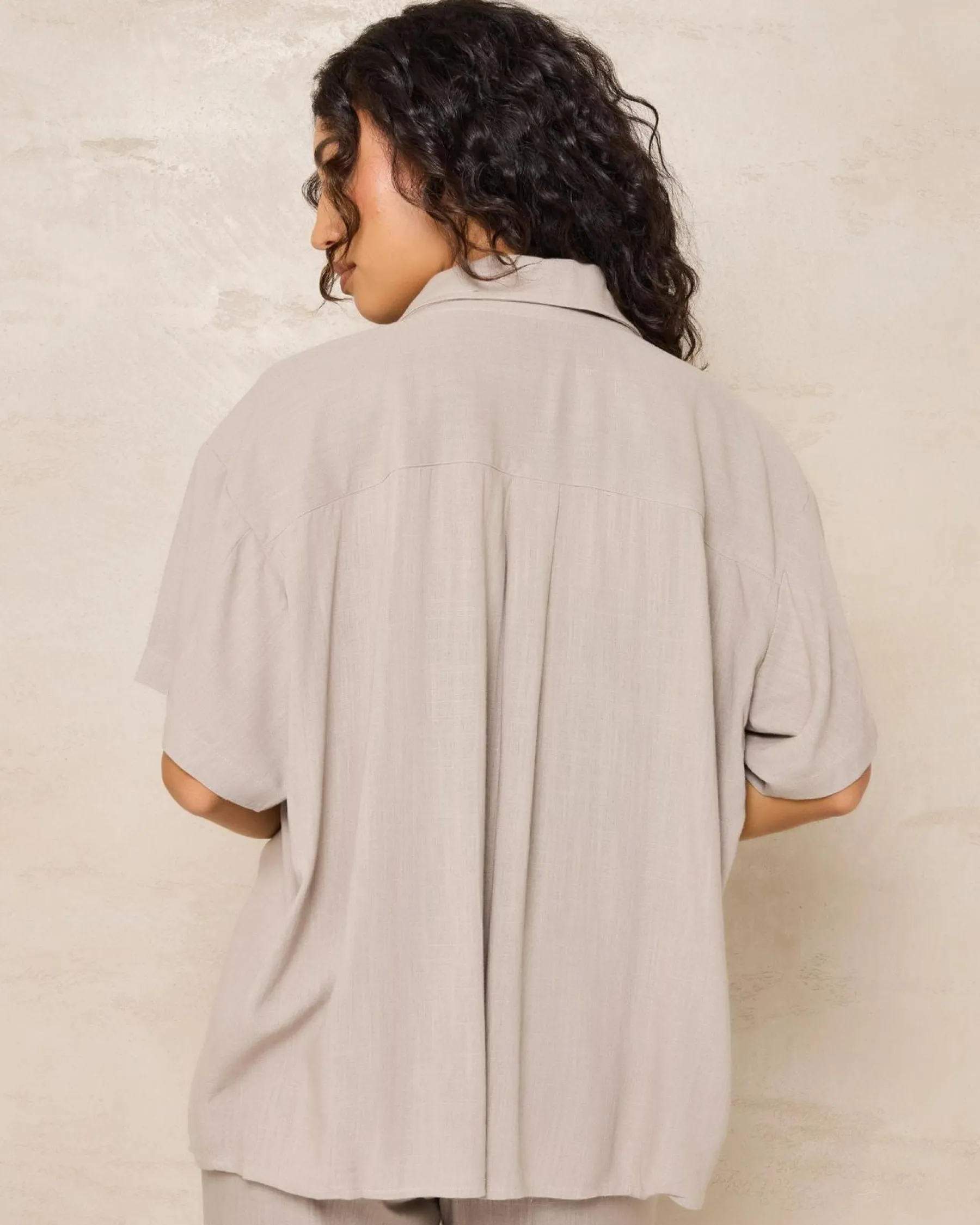Sets|Linen Blend*Mooloola Symi Vanessa Short Sleeve Shirt Mushroom