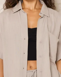 Sets|Linen Blend*Mooloola Symi Vanessa Short Sleeve Shirt Mushroom