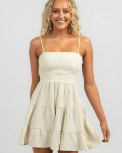 Linen Blend*Mooloola Tabetha Dress Salt And Pepper