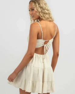 Linen Blend*Mooloola Tabetha Dress Salt And Pepper