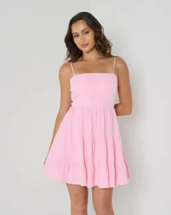 Linen Blend|Dresses*Mooloola Tabetha Dress Baby Pink