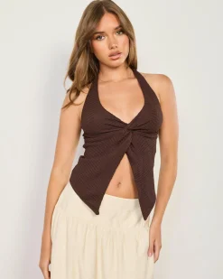 Tops*Ava And Ever Tamara Split Front Halter Top Espresso