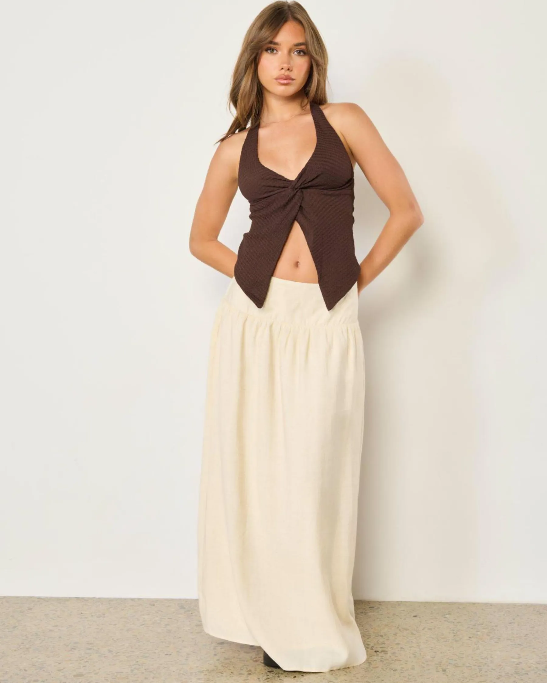Tops*Ava And Ever Tamara Split Front Halter Top Espresso