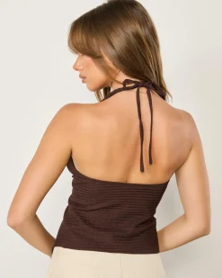 Tops*Ava And Ever Tamara Split Front Halter Top Espresso