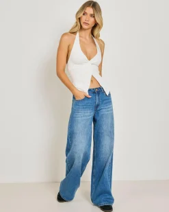 Tops*Ava And Ever Tamara Split Front Halter Top White