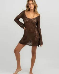 Beach Covers & Overswim*Kaiami Tamsin Crochet Cover Up Dark Choc