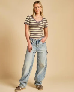 Tops*Pink Diamond Taryn Top Brown/yellow Stripe