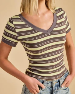 Tops*Pink Diamond Taryn Top Brown/yellow Stripe