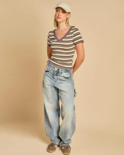 Tops*Pink Diamond Taryn Top Brown/yellow Stripe