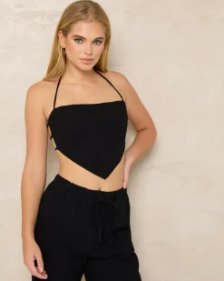 Sets|Linen Blend*Mooloola Tate Dallis Halter Top Black
