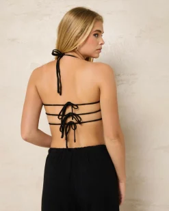 Sets|Linen Blend*Mooloola Tate Dallis Halter Top Black