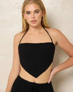 Sets|Linen Blend*Mooloola Tate Dallis Halter Top Black
