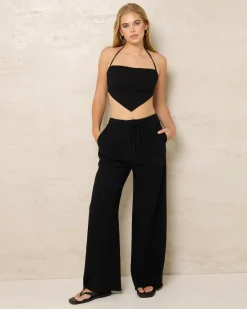 Sets|Linen Blend*Mooloola Tate Dallis Halter Top Black