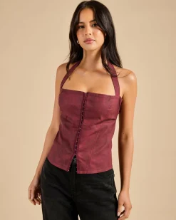 Tops*Gigi & Ella Tatum Halter Top Burgundy