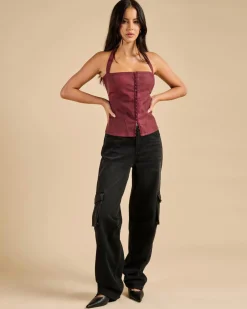 Tops*Gigi & Ella Tatum Halter Top Burgundy