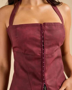 Tops*Gigi & Ella Tatum Halter Top Burgundy