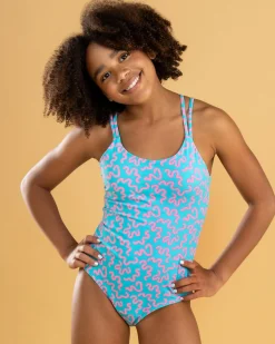 Surf|One Pieces*Modibodi Teen Swimwear Cross Back One Piece Swimsuit Wavy Blue
