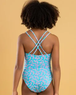 Surf|One Pieces*Modibodi Teen Swimwear Cross Back One Piece Swimsuit Wavy Blue