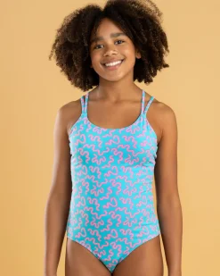 Surf|One Pieces*Modibodi Teen Swimwear Cross Back One Piece Swimsuit Wavy Blue
