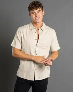 Tops & T-Shirts|Linen Blend*Skylark Tension Short Sleeve Shirt Sand