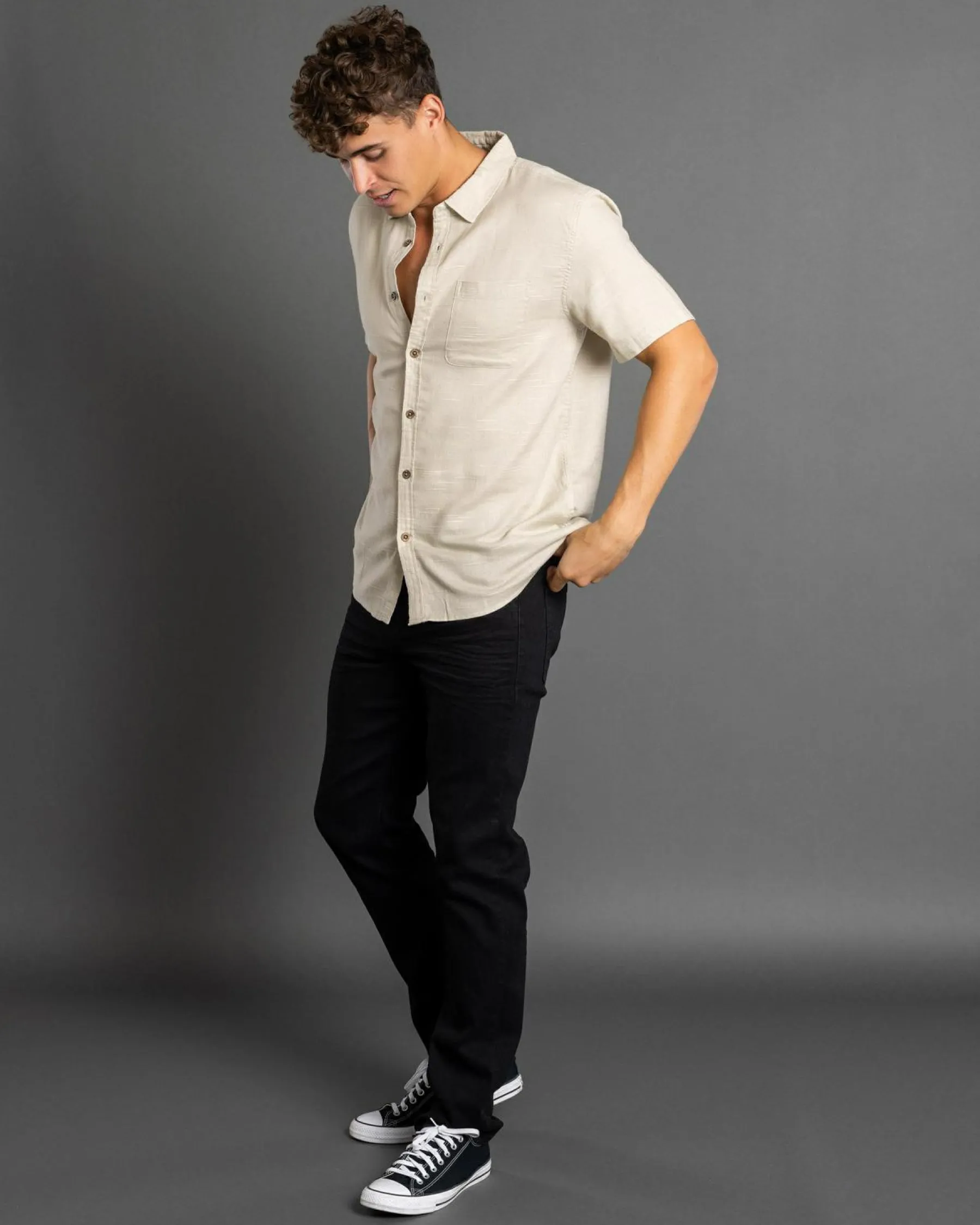 Tops & T-Shirts|Linen Blend*Skylark Tension Short Sleeve Shirt Sand