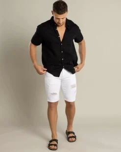 Tops & T-Shirts|Linen Blend*Skylark Tension Short Sleeve Shirt Black