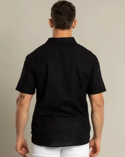 Tops & T-Shirts|Linen Blend*Skylark Tension Short Sleeve Shirt Black