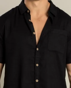 Tops & T-Shirts|Linen Blend*Skylark Tension Short Sleeve Shirt Black