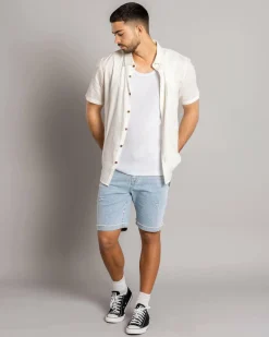 Tops & T-Shirts|Linen Blend*Skylark Tension Short Sleeve Shirt Off White