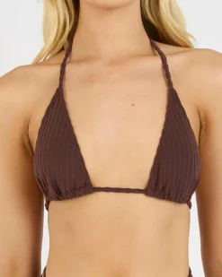Bikinis*Billabong Terry Rib Remi Triangle Bikini Top Choc Cherry