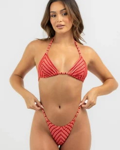 Bikinis*Rhythm Terry Sands Stripe String Bikini Bottom Red Sand