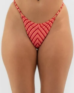 Bikinis*Rhythm Terry Sands Stripe String Bikini Bottom Red Sand