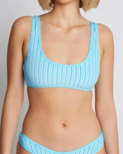Bikinis*Rhythm Terry Sands Stripe Surf Crop Bikini Top Blue