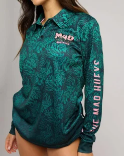 Rash Vests*The Mad Hueys Throwback Hueys Fishing Jersey Palm Green